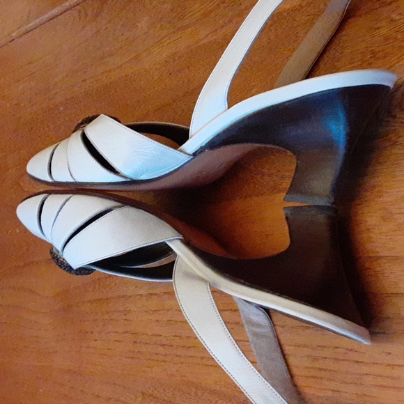 Vtg YvesSaintLaurent Open Heel Pump Sz 7M White Leather Shoe - Picture 8 of 12